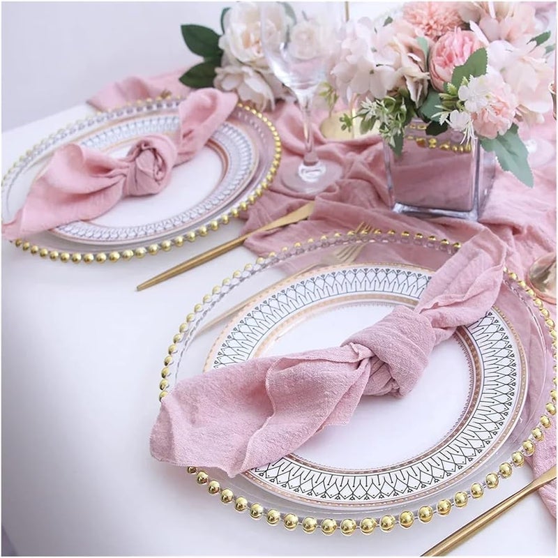 مناديل الكتان الوردية 30x30 سم 20 قطعة مناديل قماش قطني مناشف طاولة زفاف ديكور - Image 4